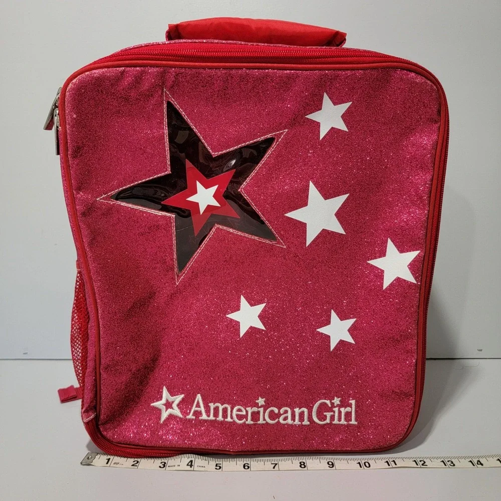 American Girl Pink Glitter Star Backpack Kids Doll Carrier School Bag Sparkle